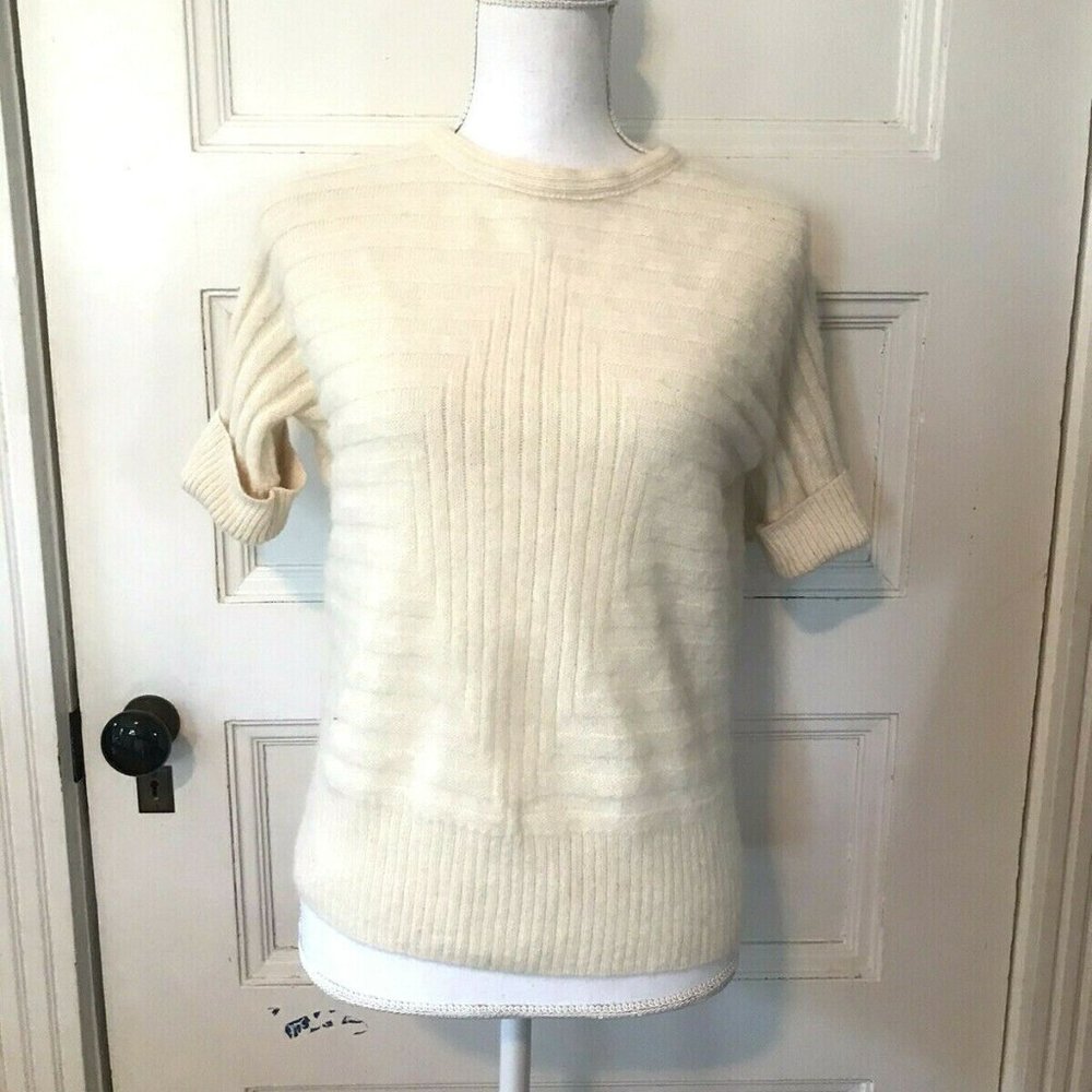 Marc by Marc Jacobs Ivory Melange Alpaca Rear Zip Odessa Sweater Short Sleeves